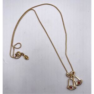 VTG 1980 Avon Gold Tone Christmas Bell‎ Necklace Red Glowing Bells 17 Inches
